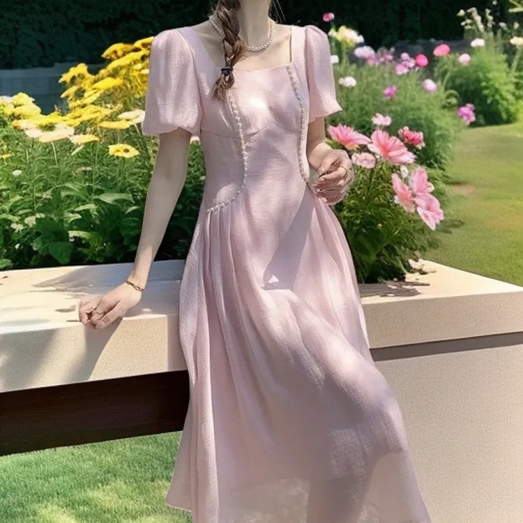 千语栀【梦幻郁金香】梦幻城堡里素净 温婉优雅白色连衣裙白月光