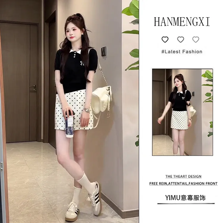 夏季气质一整套装女2025新款韩版气质时尚上衣显瘦波点短裙两件套