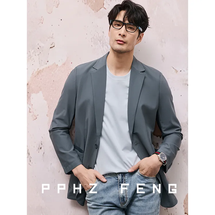 高端镶皮口袋 窝蜂网孔镂空 抗皱弹力透气春季休闲单西便西服装男