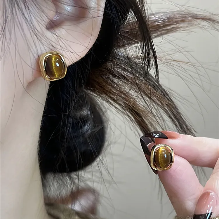 焦糖栗子色早秋百搭耳环气质高级感耳钉轻奢女独特爆款耳饰7108