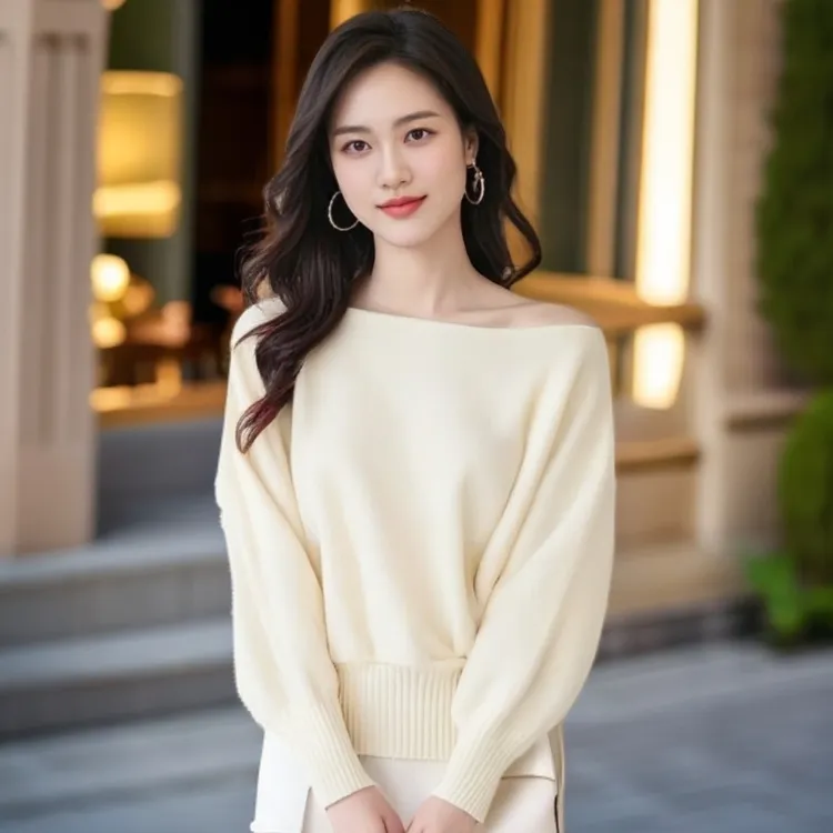 早秋露肩蝙蝠衫女气质洋气露肩一字肩上衣女款爆款2025新款毛衣