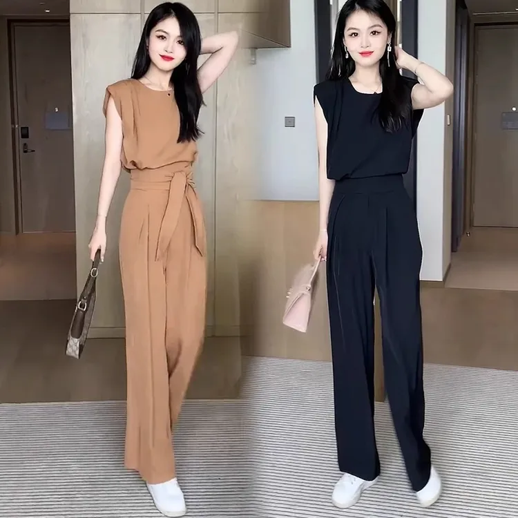 时尚垂感阔腿裤套装女2025夏季新款洋气质显瘦时髦减龄休闲两件套