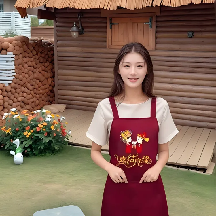 加厚喜庆喜事帮忙红色围裙耐磨可爱防污韩版透气做饭纯色均码袖套