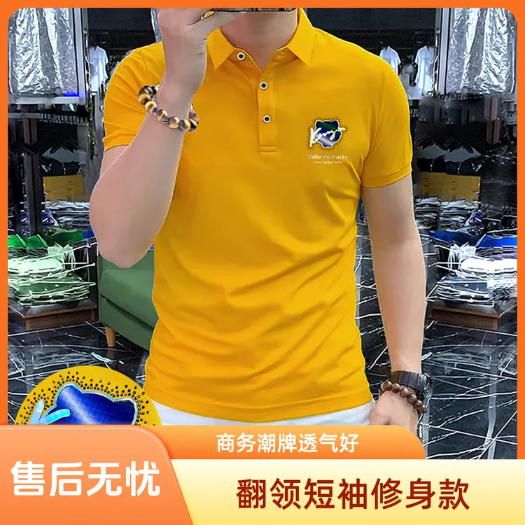 2025夏季新款男翻领t恤潮牌半袖短袖上衣可机洗透气商务POLO衫 