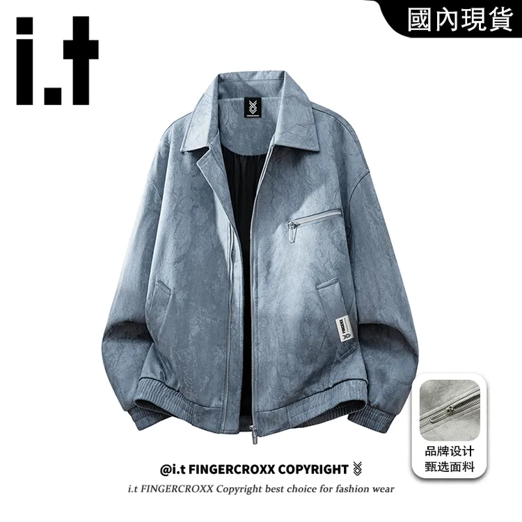 i.t FINGERCROXX美式复古翻领夹克男士秋季扎染工装外套时尚上衣