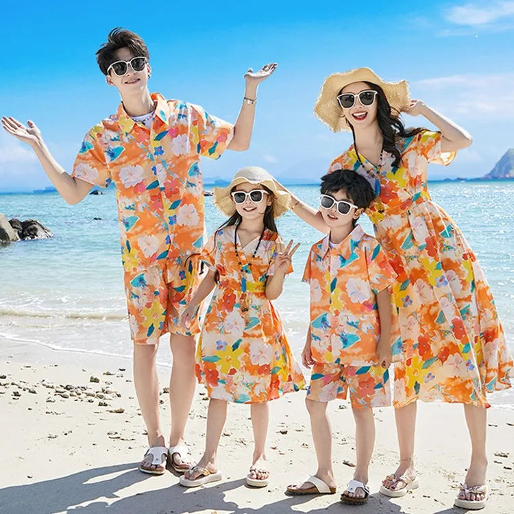 高端亲子装夏装一家三口四口波西米亚母女连衣裙旅游度假沙滩套装