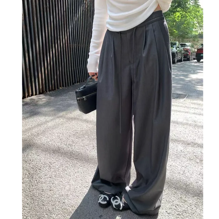 松紧腰休闲西装裤女秋季显瘦垂感拖地阔腿裤L1220