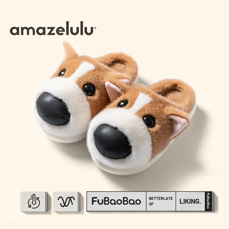 amazelulu柯基棉拖鞋女款毛绒厚底保暖2025新款冬季居家室内防滑