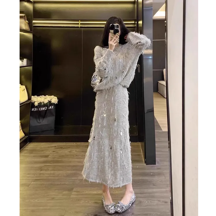 【现货】小香风套装女2025秋冬时尚轻奢高级感针织半身裙两件套装裙