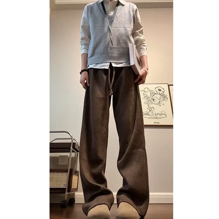 美式休闲宽松直筒人字纹休闲裤男秋季新款潮流百搭垂感男生裤子