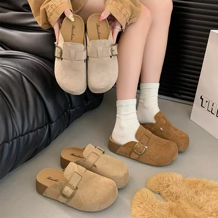 5cm厚底包头拖女小个子增高一脚蹬女鞋2025早秋外穿博肯半拖百搭