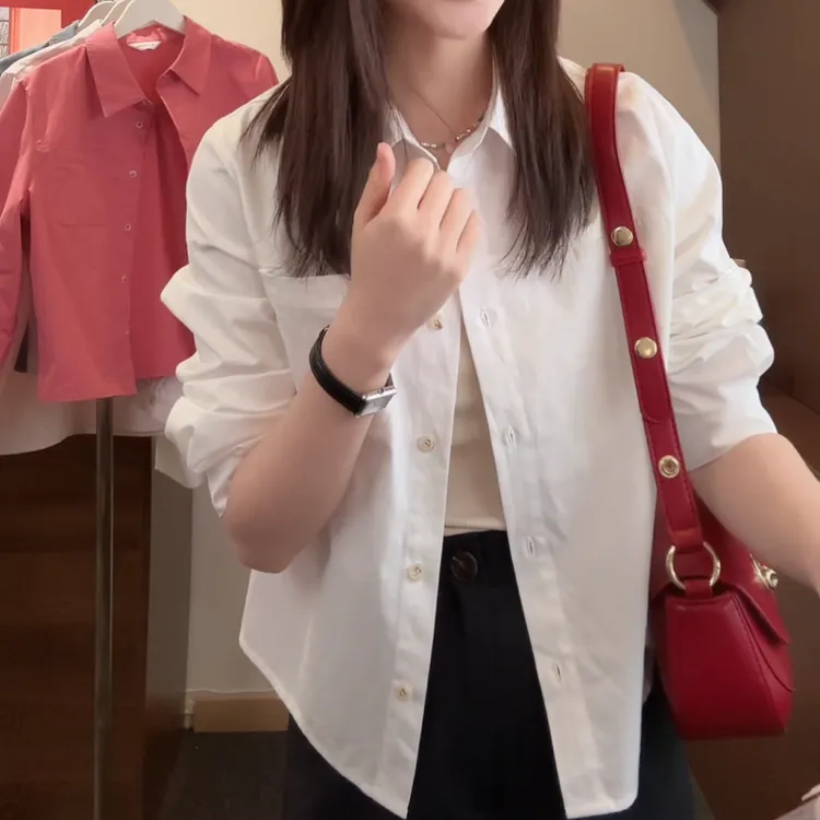 2025春季新款韩版时尚休闲百搭翻领纯色小众衬衫LK2501421