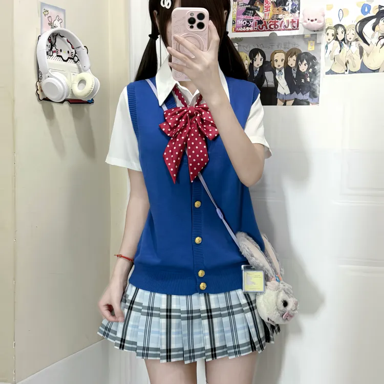 柚子木jk白雪公主制服正版原创格裙女百褶裙短裙显青夏叠穿套装