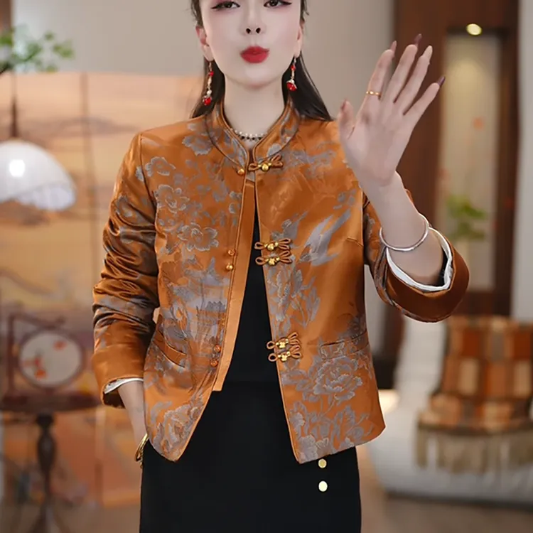落日橘2025新中式提花气质时尚短外套羽绒服国风上档次洋气