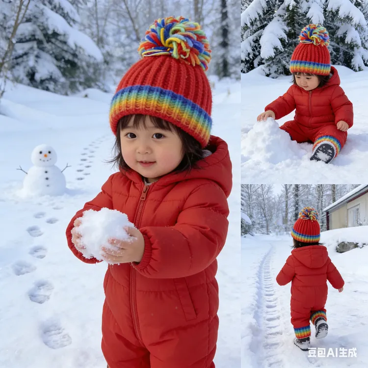 英国littlebird婴儿保暖帽子冬季男女宝宝彩虹毛线帽红色新年帽子