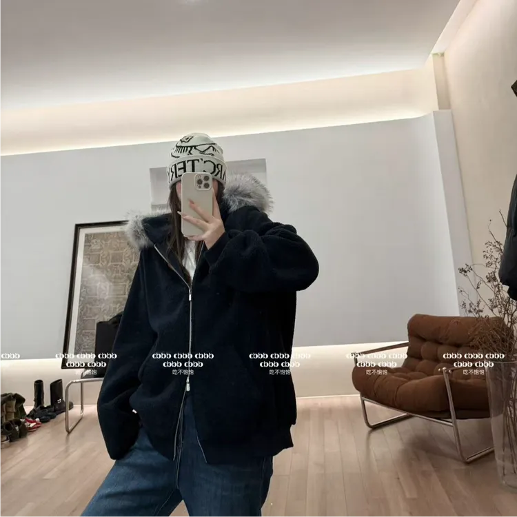 【吃不饱饱】大码 街边壁炉 大毛领美式复古奥粒绒外套宽松保暖076