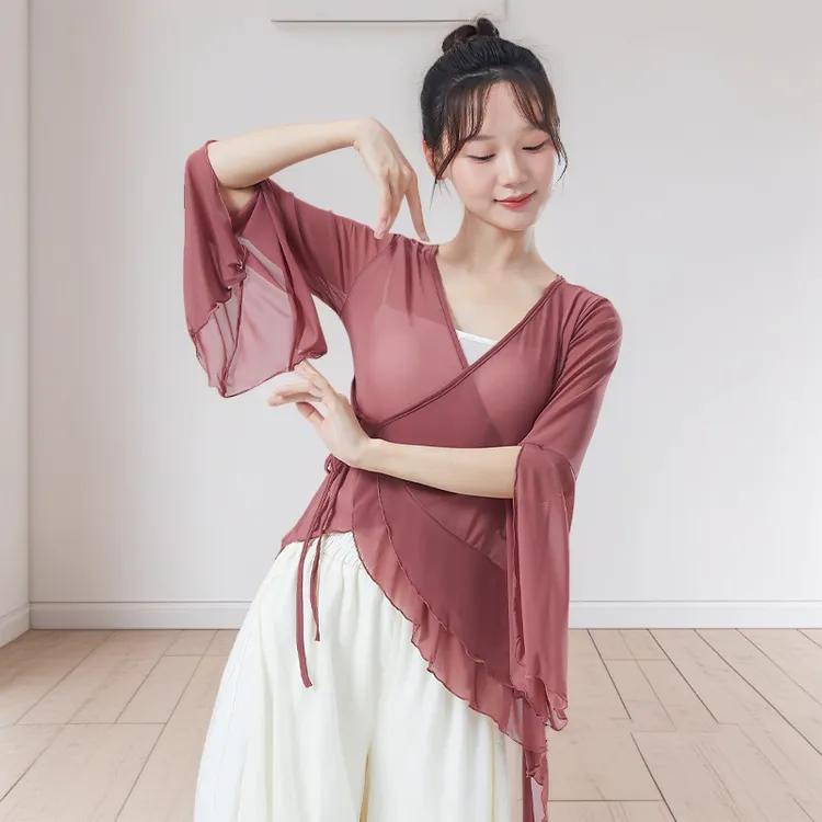 古典舞纱衣练功服女新款宽松长袖身韵舞蹈服上衣飘逸艺考演出服装
