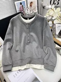 【卫衣系列】雾灰排扣 假两件设计 圆领简约百搭长袖