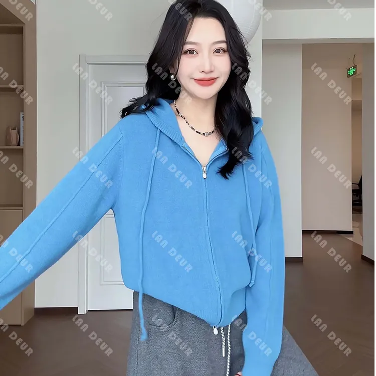 【听风格】波尔绒双拉链韩系时尚休闲百搭连帽宽松针织开衫外套女