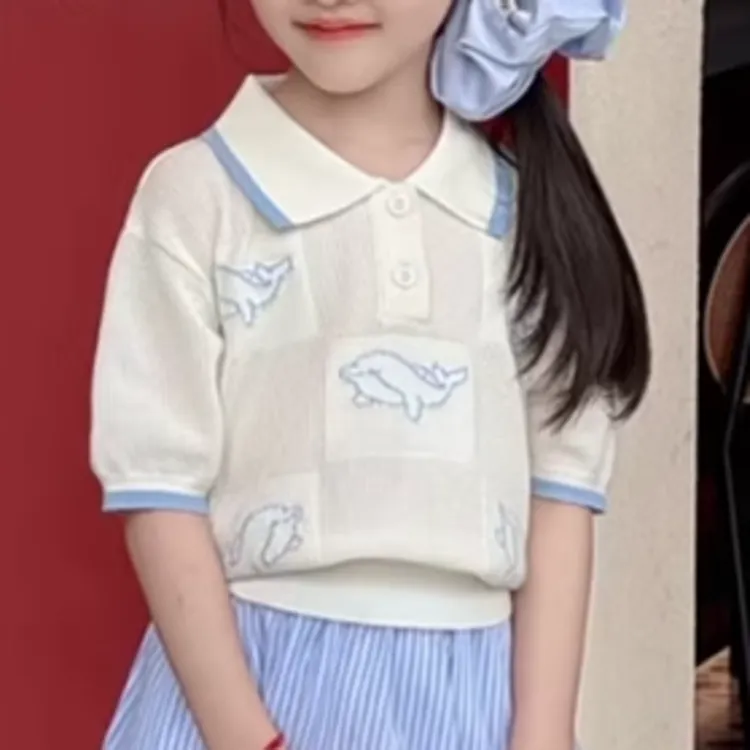 儿童小童2025新款夏季中大童女童透气轻便感两件套装夏装海豚衫裙