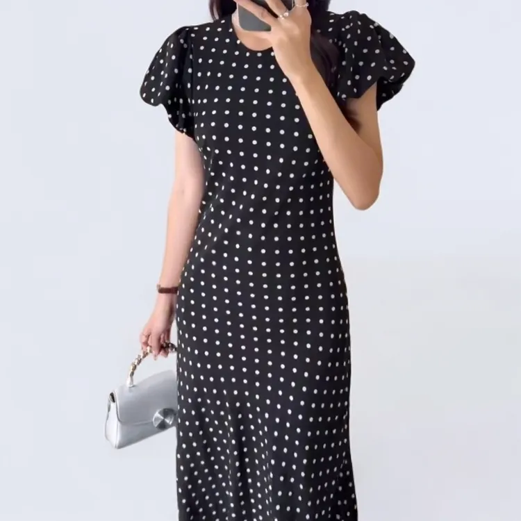 圆点气质碎花连衣裙法式复古长裙夏季长裙时尚收腰洋气衣服女