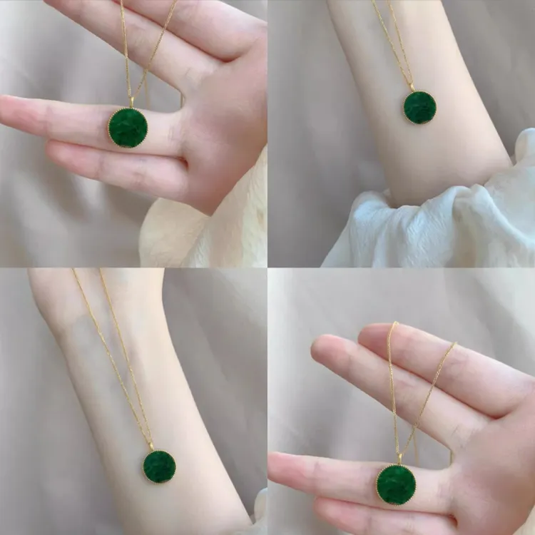 铜合金项链 翠绿色无事牌项链精致高颜值显白新中式锁骨链百搭