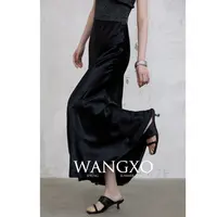 WANGXO 醋酸压皱轻奢显瘦半身裙241013Y
