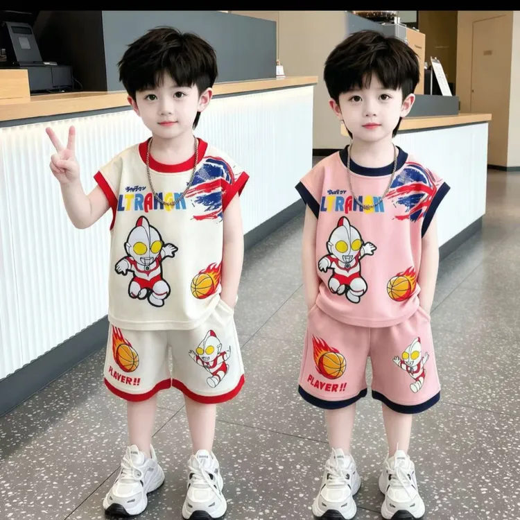 奥特曼儿童夏季衣服2026新款男童套装无袖T恤时髦运动男宝宝夏装