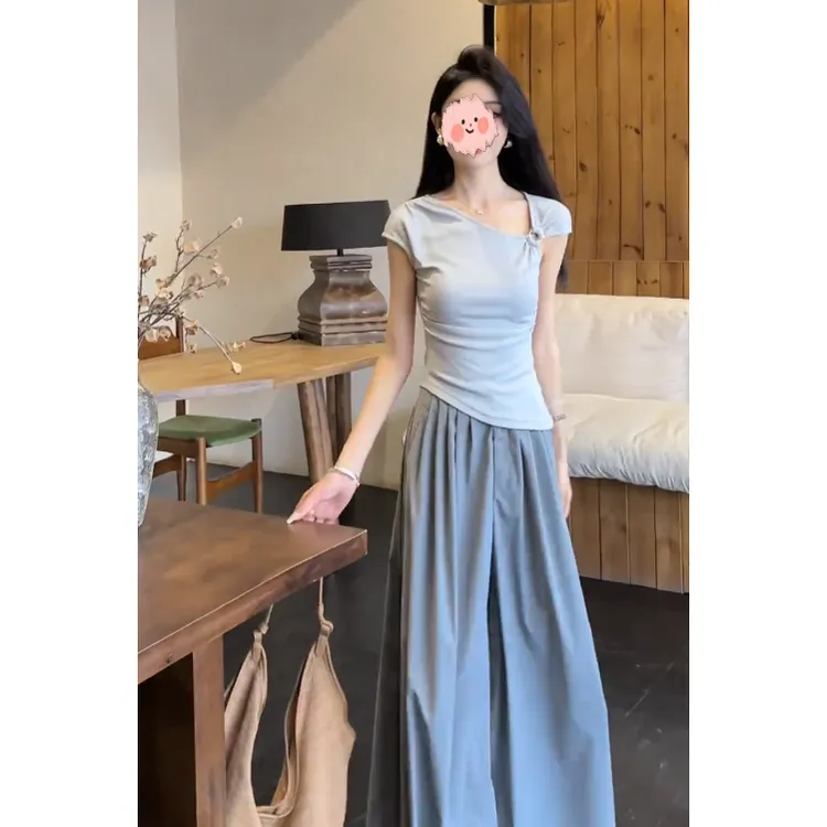 设计感小众针织背心短袖不规则单肩斜肩辣妹上衣女夏季2025新款