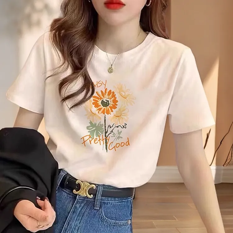 2025年夏季新款女士短袖t恤精梳棉正肩洋气设计感体恤半袖上衣潮