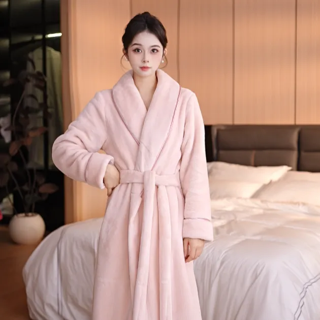 查理夫人【暖冬】男女同款秋冬季长款小个子加绒加厚睡袍保暖气质