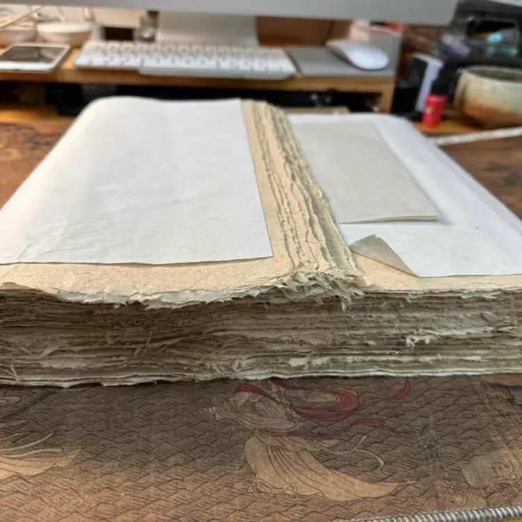 纯手工黄麻宣纸半生熟书法用品四尺老记忆手撕麻纸 纯书写佳品