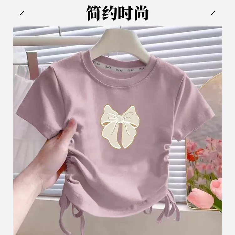 6-12岁小女孩儿童短袖新款T恤韩范夏季童装中大童时尚简约洋气抽