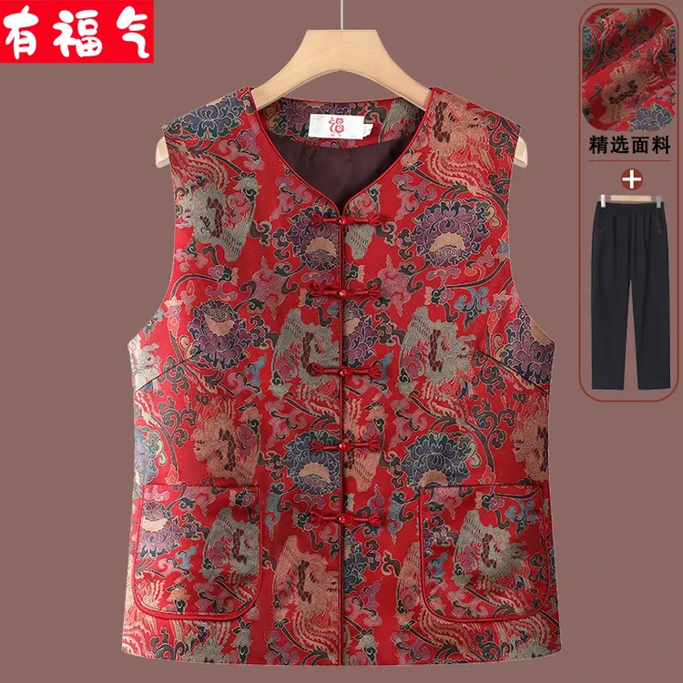 中老年人春秋马甲女奶奶坎肩妈妈春装马夹太太国风外穿背心上衣服