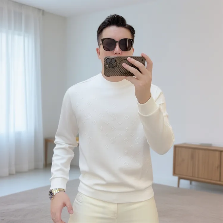 FANCBUDY秋冬新款时尚简约纯色圆领长袖卫衣男印花打底衫T恤