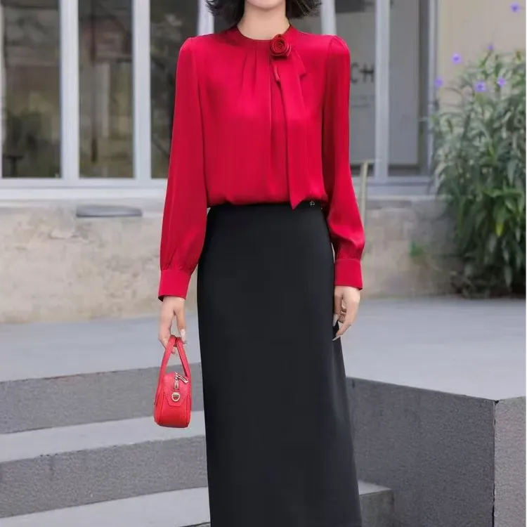 小施家气质优雅显瘦高端红衬衫937