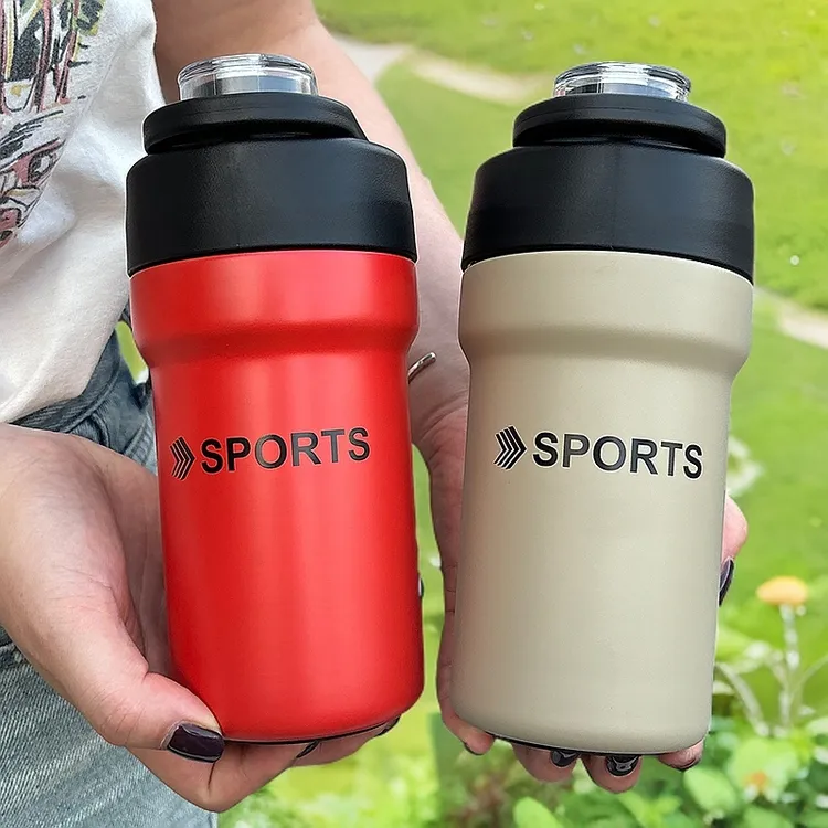 高颜值双饮吸管杯时尚咖啡保温杯便携运动随手杯男士车载水杯学生