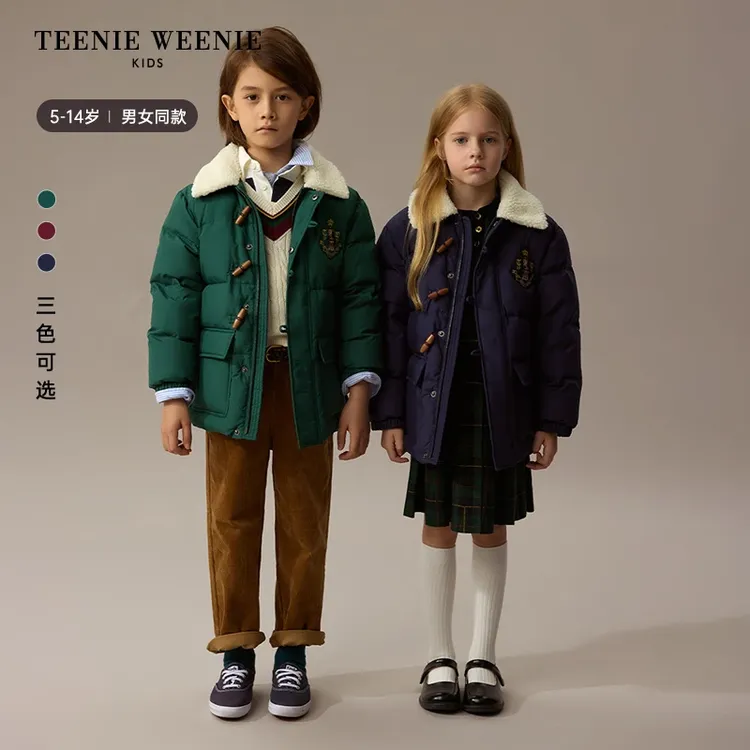 【达人专属】TeenieWeenie Kids小熊童装仿羊羔毛翻领厚三防羽绒服TKJD248971H