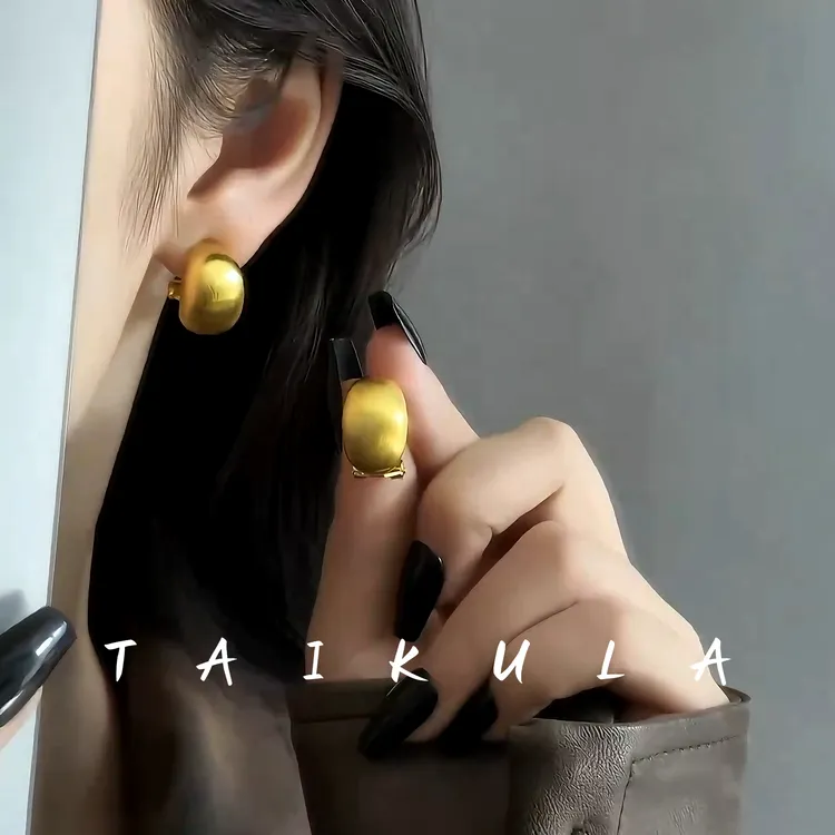 金色拉丝豌豆耳环2025新款爆款高级感耳钉女轻奢百搭时尚气质耳饰
