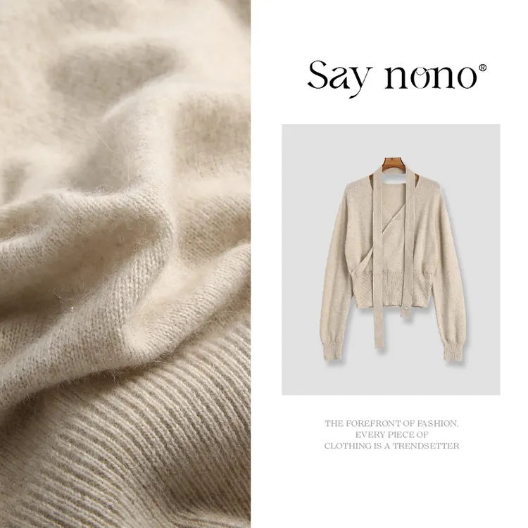 懒猫nono│Saynono 带绑带绵羊毛浣熊绒长袖V领上衣/YY6109
