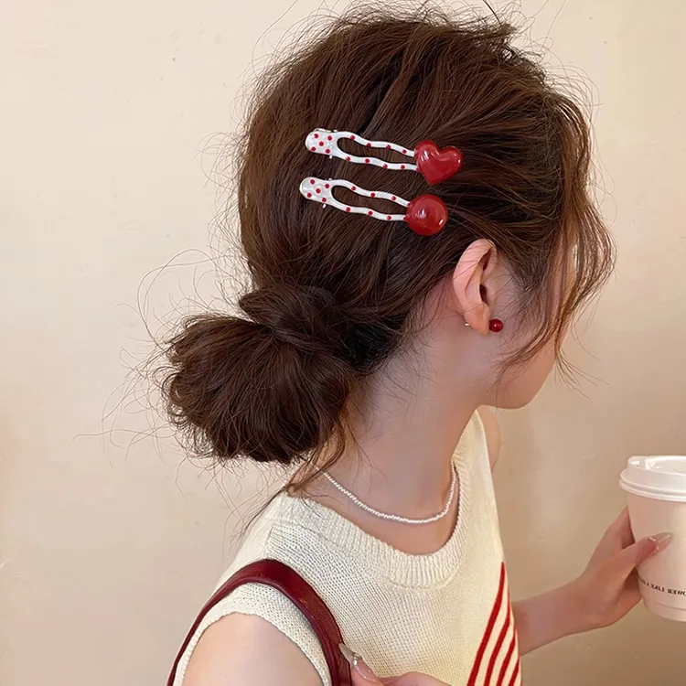 韩系红色波点鸭嘴夹发夹女2025新款高端侧边刘海夹边夹发卡发饰潮