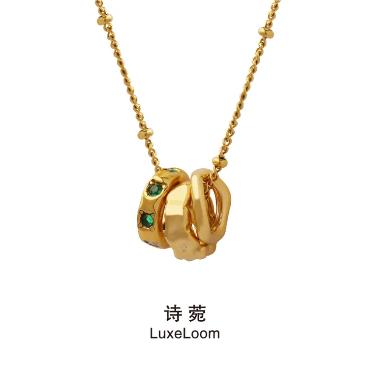 LuxeLoom/诗菀 钛钢项链 【幸运指环项链】时尚绿色A0002