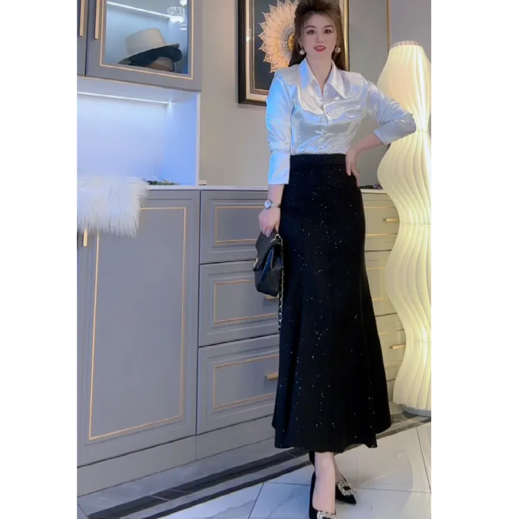 女神高腰优雅时尚鱼尾半身裙亮片裙加绒加厚