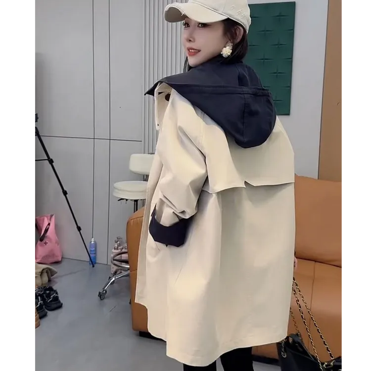 高级感两面穿风衣外套女中长款2025秋季新款英伦风连帽小个子风衣