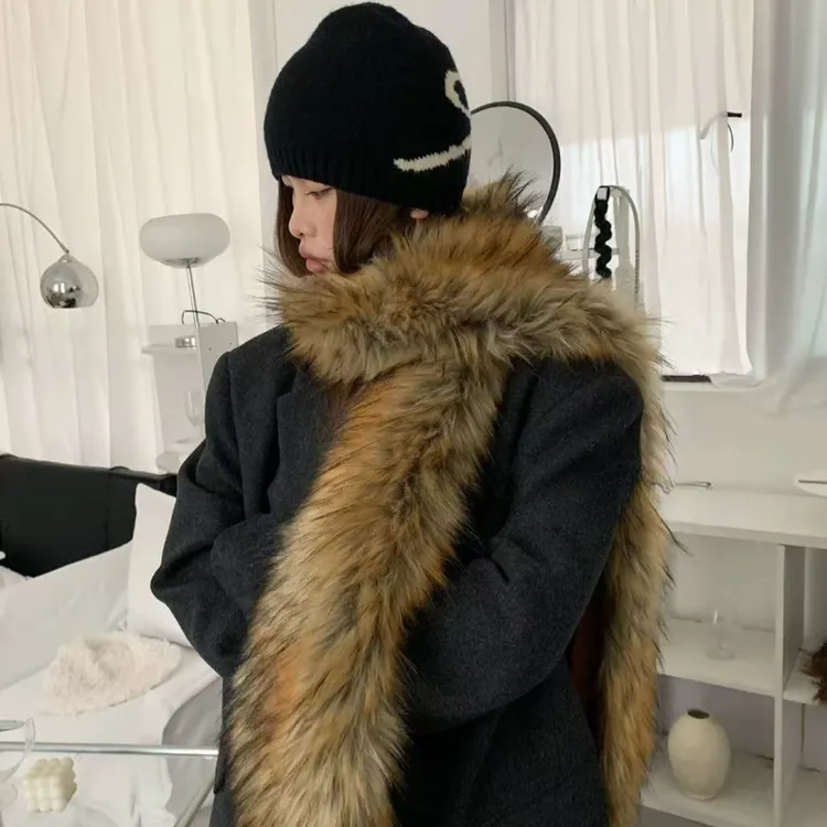 甜酷千禧辣妹风仿狐狸毛长款保暖围巾仿皮草加厚毛毛围脖女
