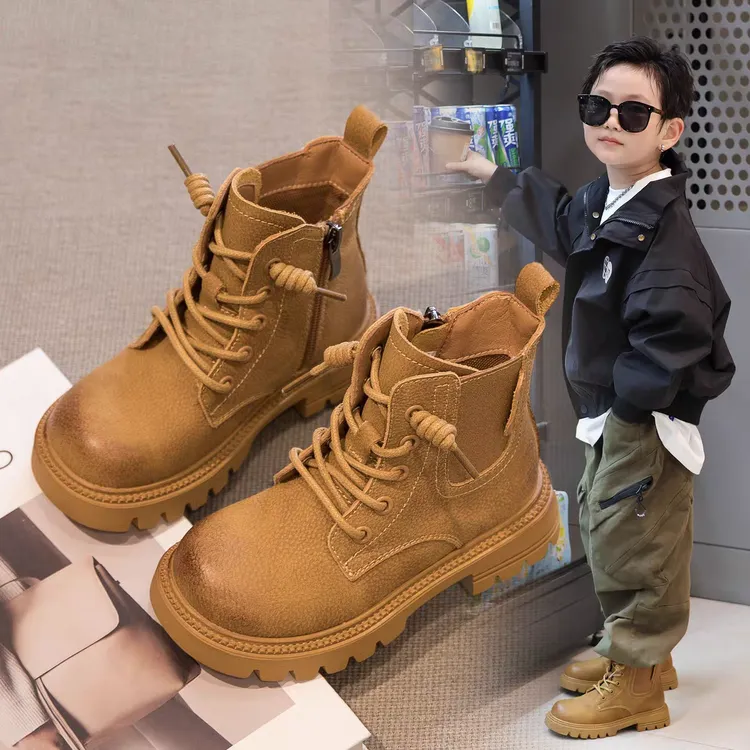 儿童马丁靴2025秋冬新款男女童靴子软底单里冬加厚旅游户外英伦风
