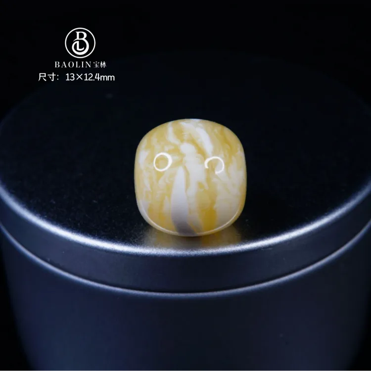 13mm金瓷白千层虎皮纹老型单珠x6 天然琥珀蜜蜡精品文玩配饰