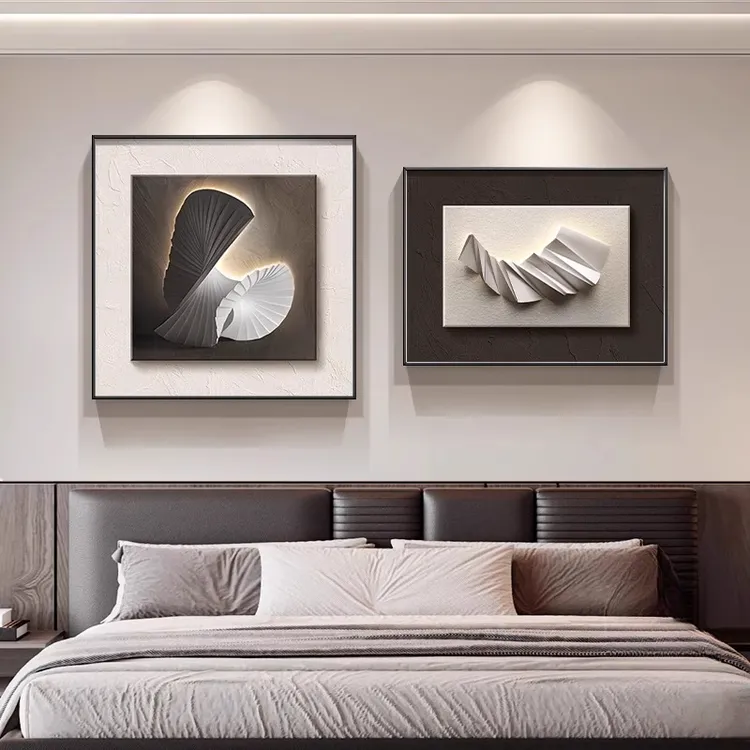 现代极简卧室床头装饰画几何抽象房间主卧墙面挂画高级感餐厅壁画