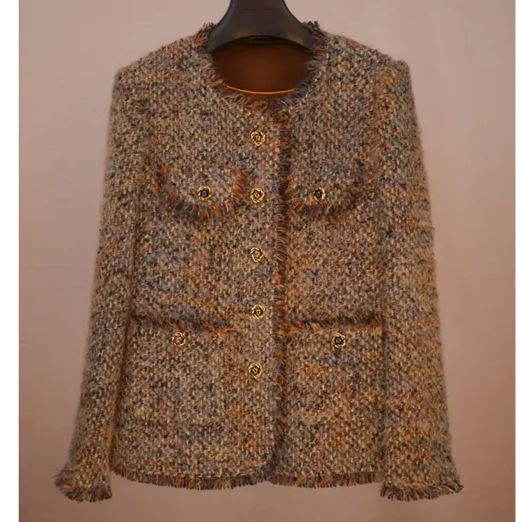 YSJ【新摩卡单+鹅绒】春秋冬圆领定制气质长袖高端百搭小香风女外套