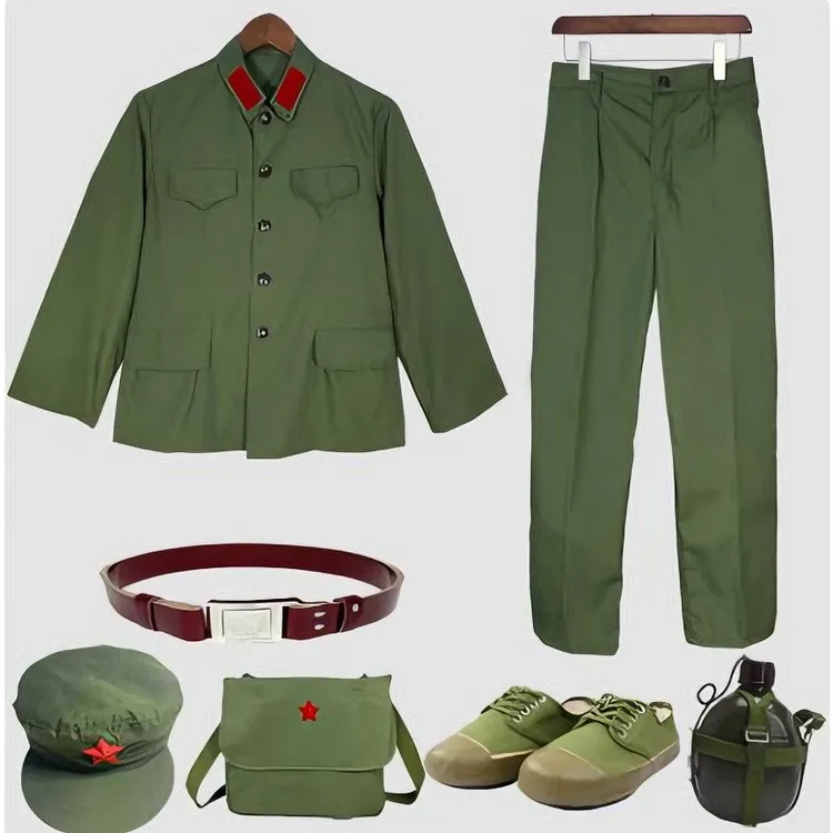65式老式绿的确良涤卡解放套装军干服红军红卫兵革命表演出服上衣